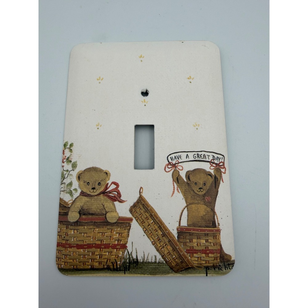 Vintage Mulberry P Richter Decoupage Teddy Bear Metal Light Switch Plate Cover